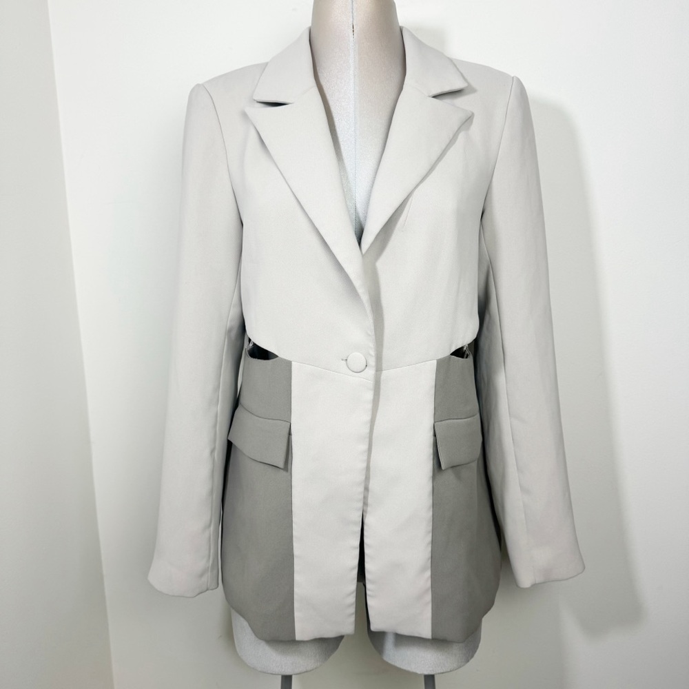 Good American Cut Out Blazer in Stone Wash Grey Size 2 US Medium